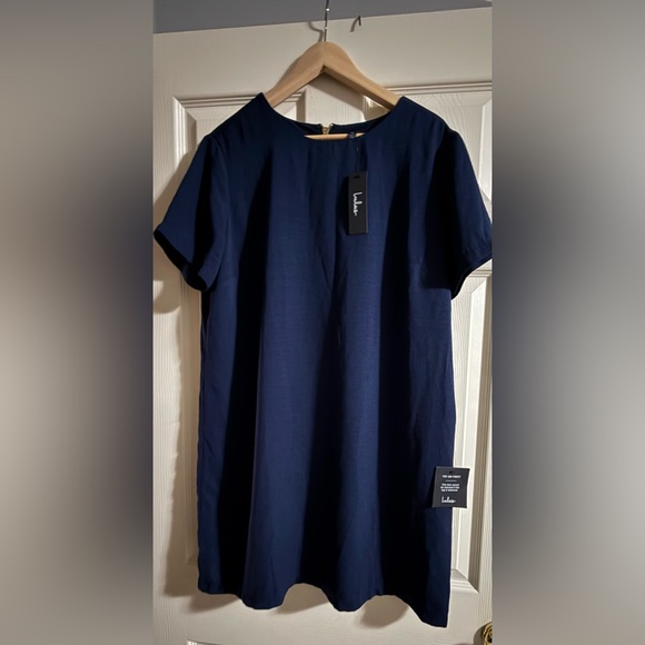 NWT Sz XL Lulus Dress Women’s shift and shout chiffon short sleeve mini Navy - Picture 5 of 7